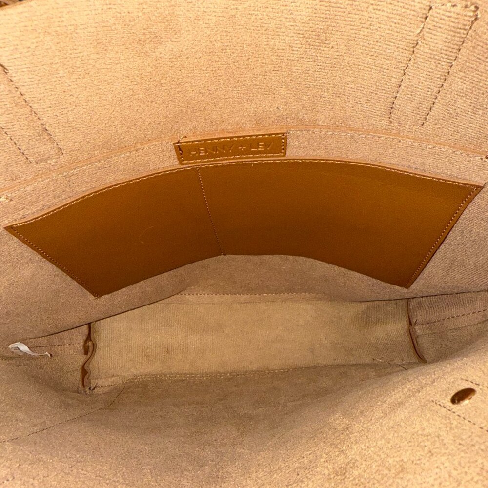 HENNY + LEV Cognac Brown Vegan Leather Everyday Laptop Tote Purse‎ Bag Crossbody - Picture 4 of 8